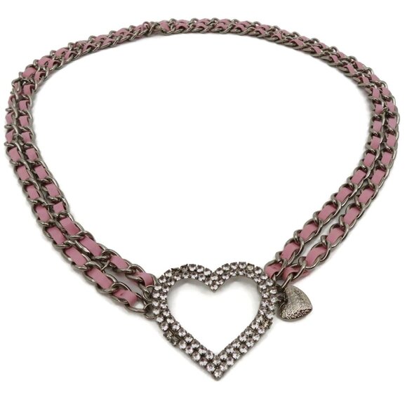 Y2K Womens One Size OSFM Silver Tone Metal Rhinestone Heart Chain Waist Belt main image 11